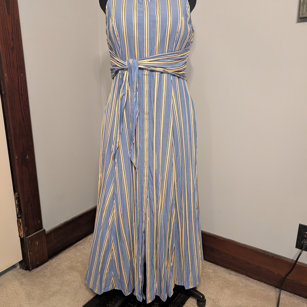 Tommy Hilfiger Blue and Yellow Striped Maxi Dress